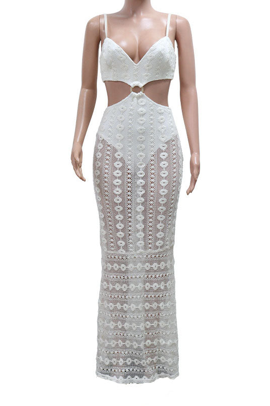 Strapless V-Neck Lace Sheer Bodycon Dress