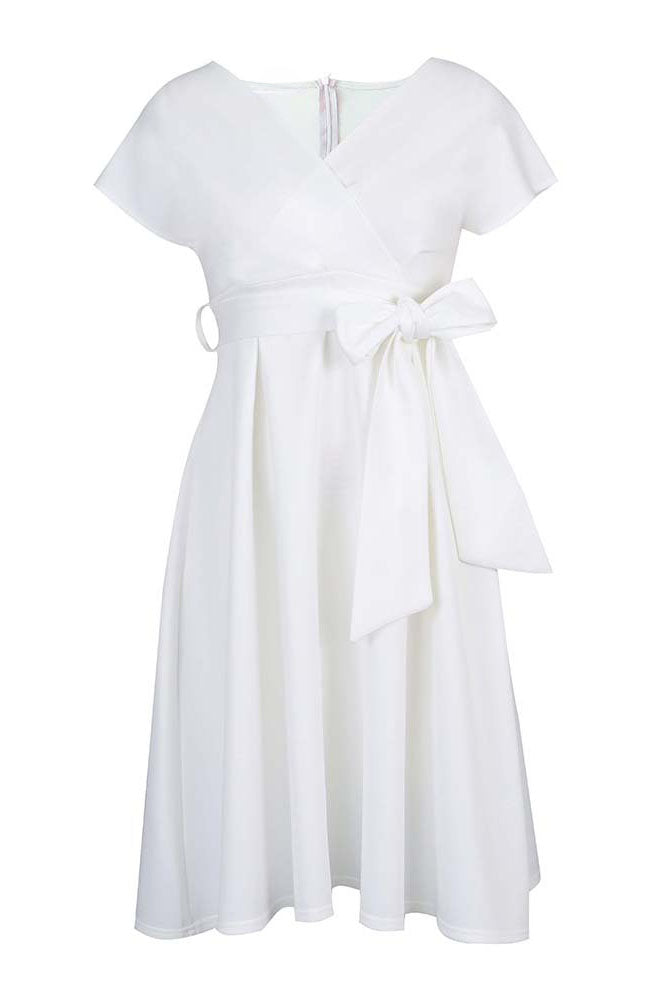Solid Color Belted Bow Tie Waist Dress