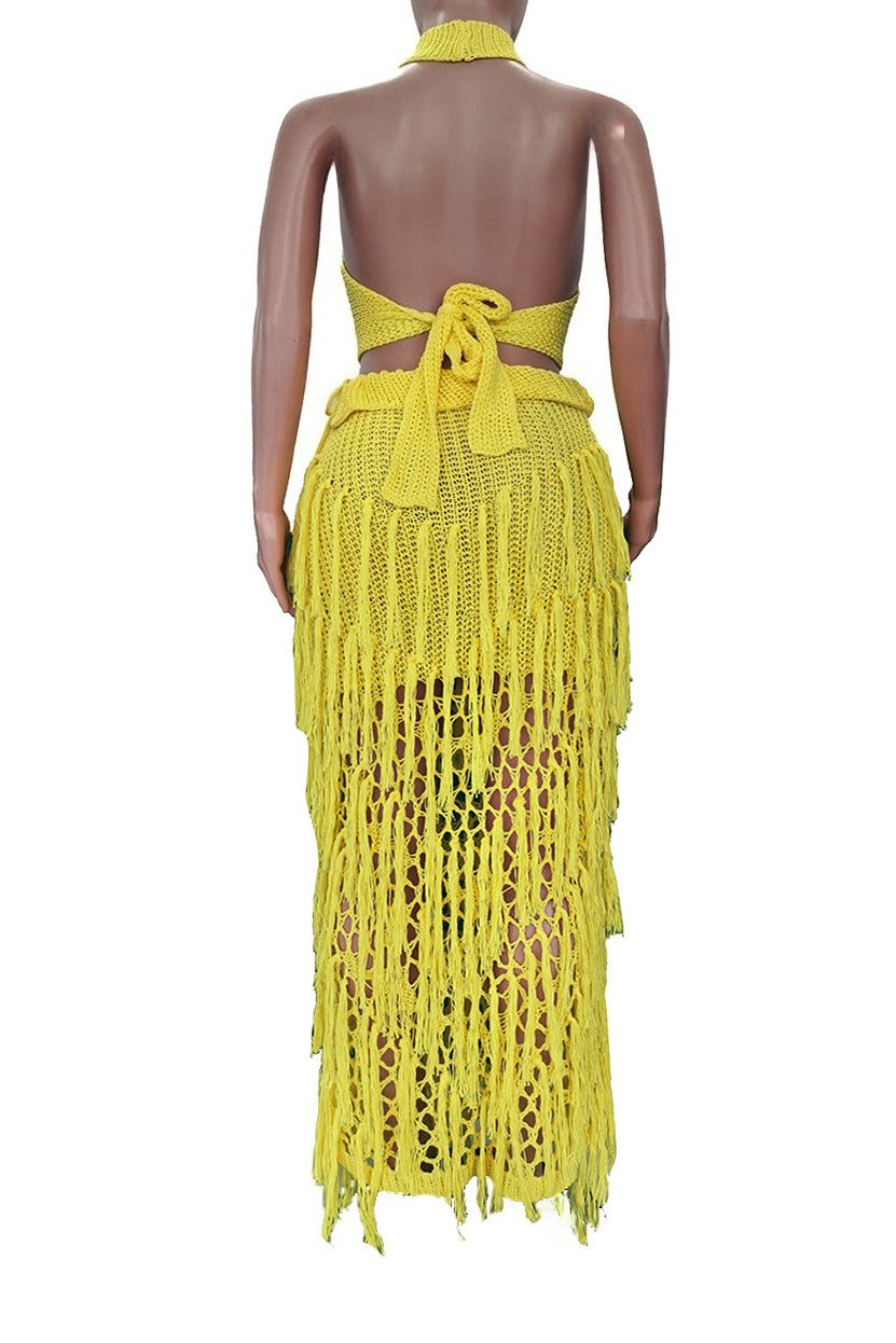 2-Piece Crochet Fringe Skirt Set
