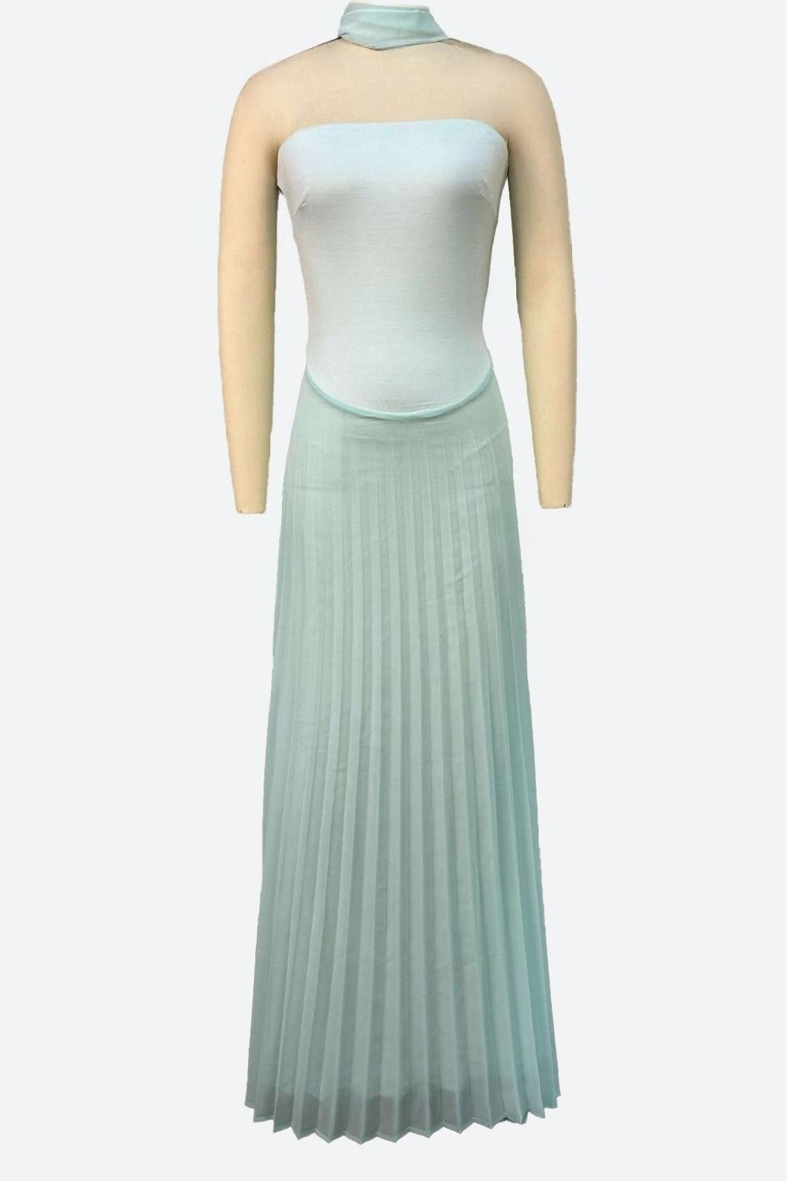 Strapless High Waist Pleated Maxi Dress
