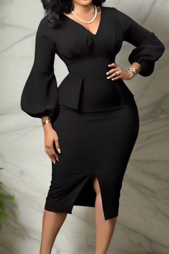 V-Neck Patchwork One-Step Skirt Dress
