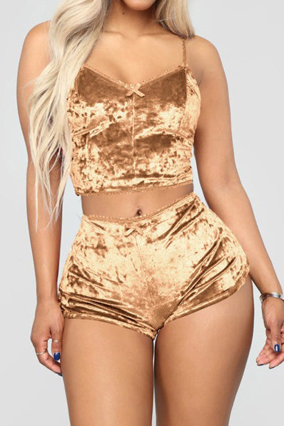 Crushed Velvet Cami & Shorts Lounge Set