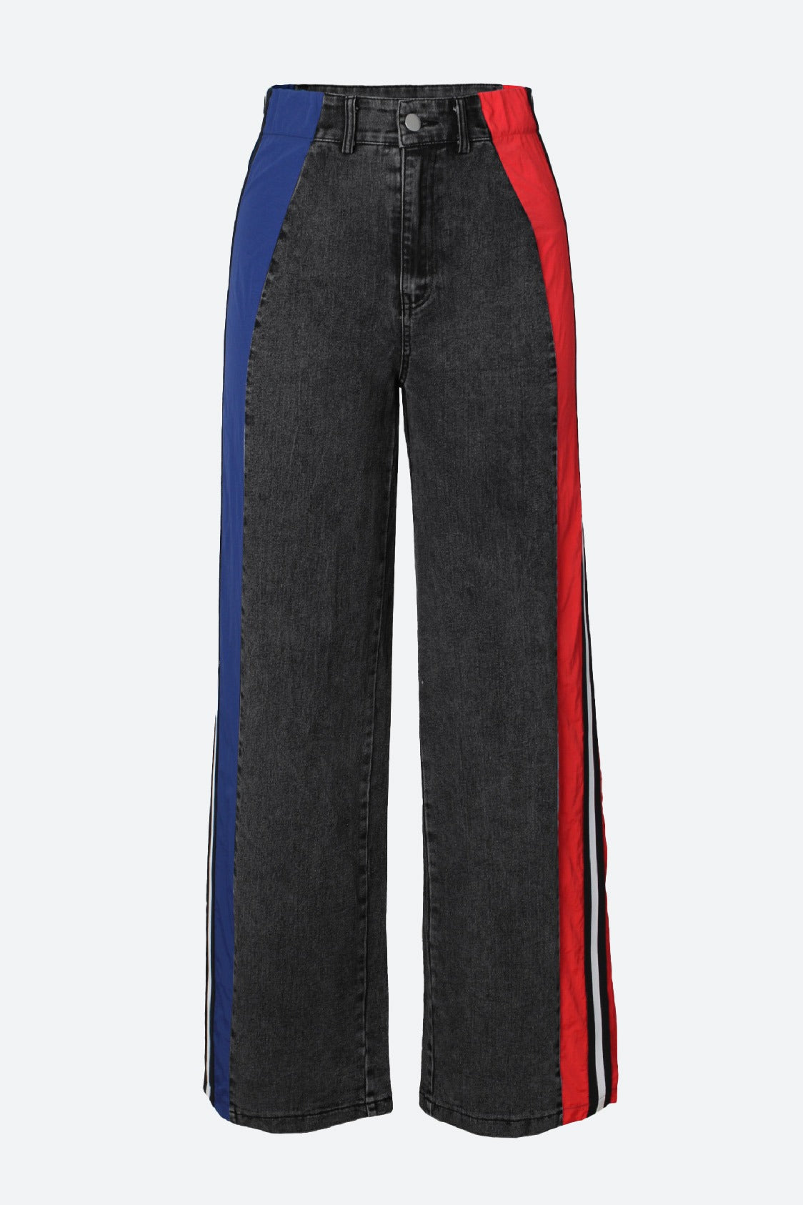Wide Jeans with Wide Contrast Side Lines-Black