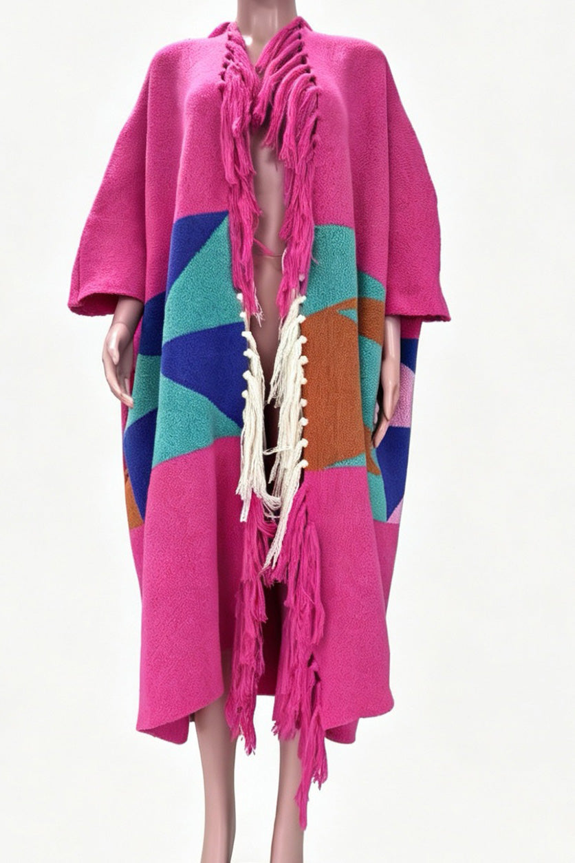 Abstract Fringed Oversized Kaftan