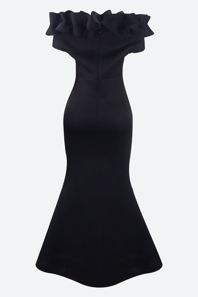 Solid Ruffle Collar Mermaid Dress