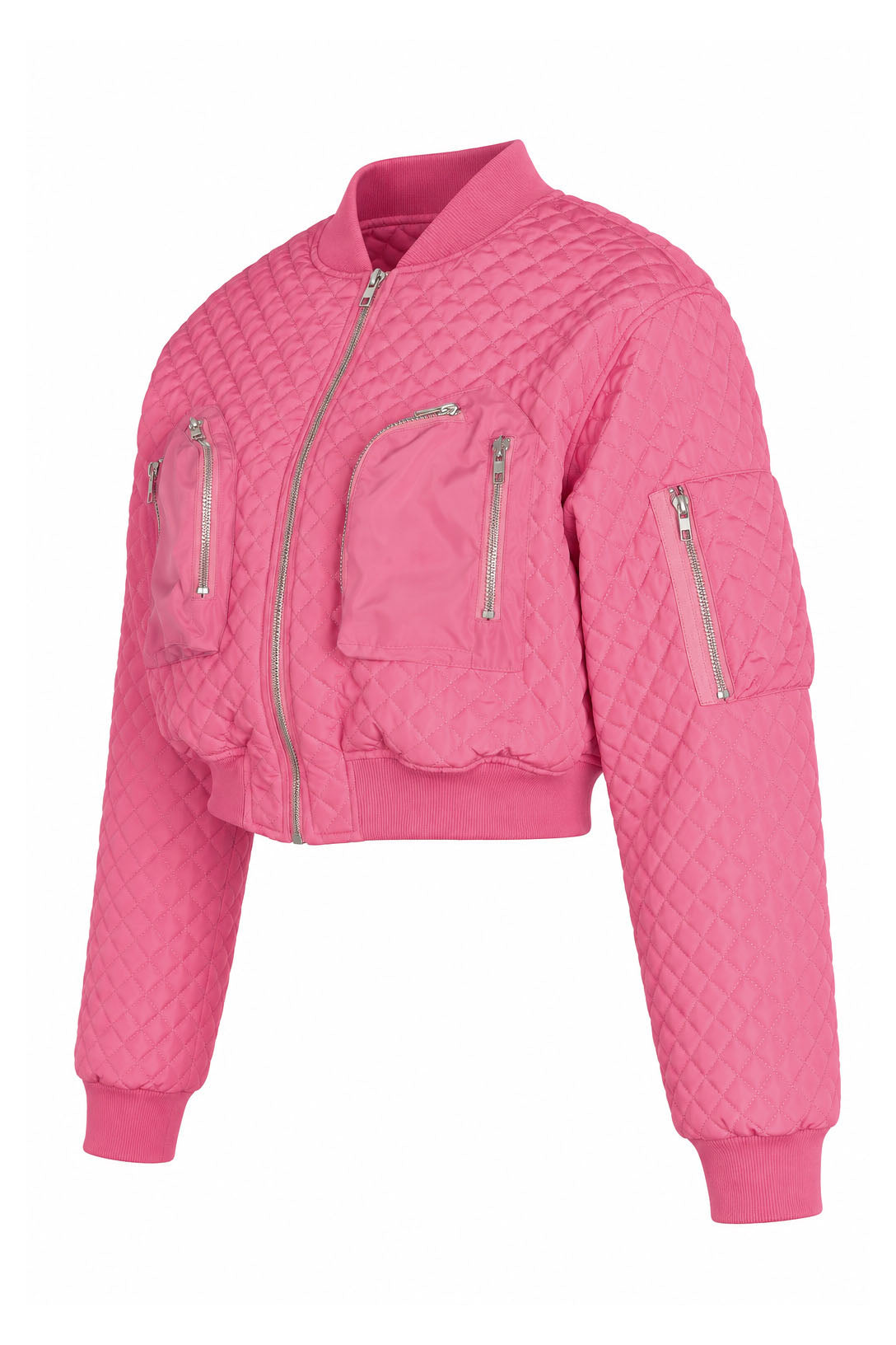 Cropped Diamond-Quilted Bomber Jacket