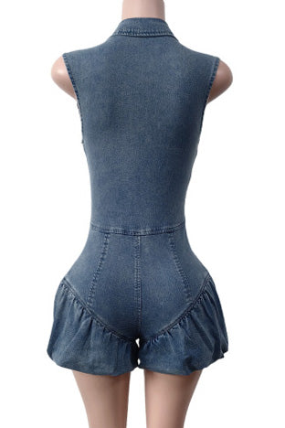 Sleeveless Elastic Lantern Shorts Romper
