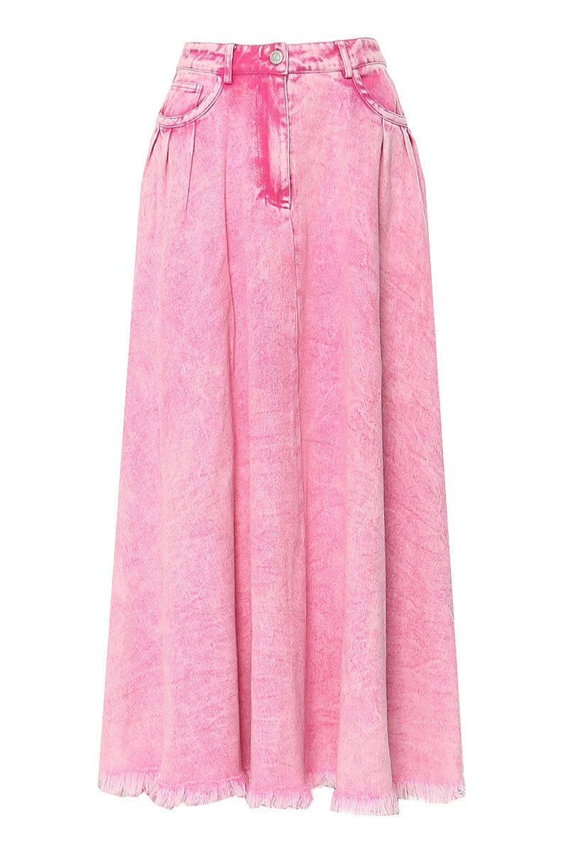 Long Washed Denim Skirt