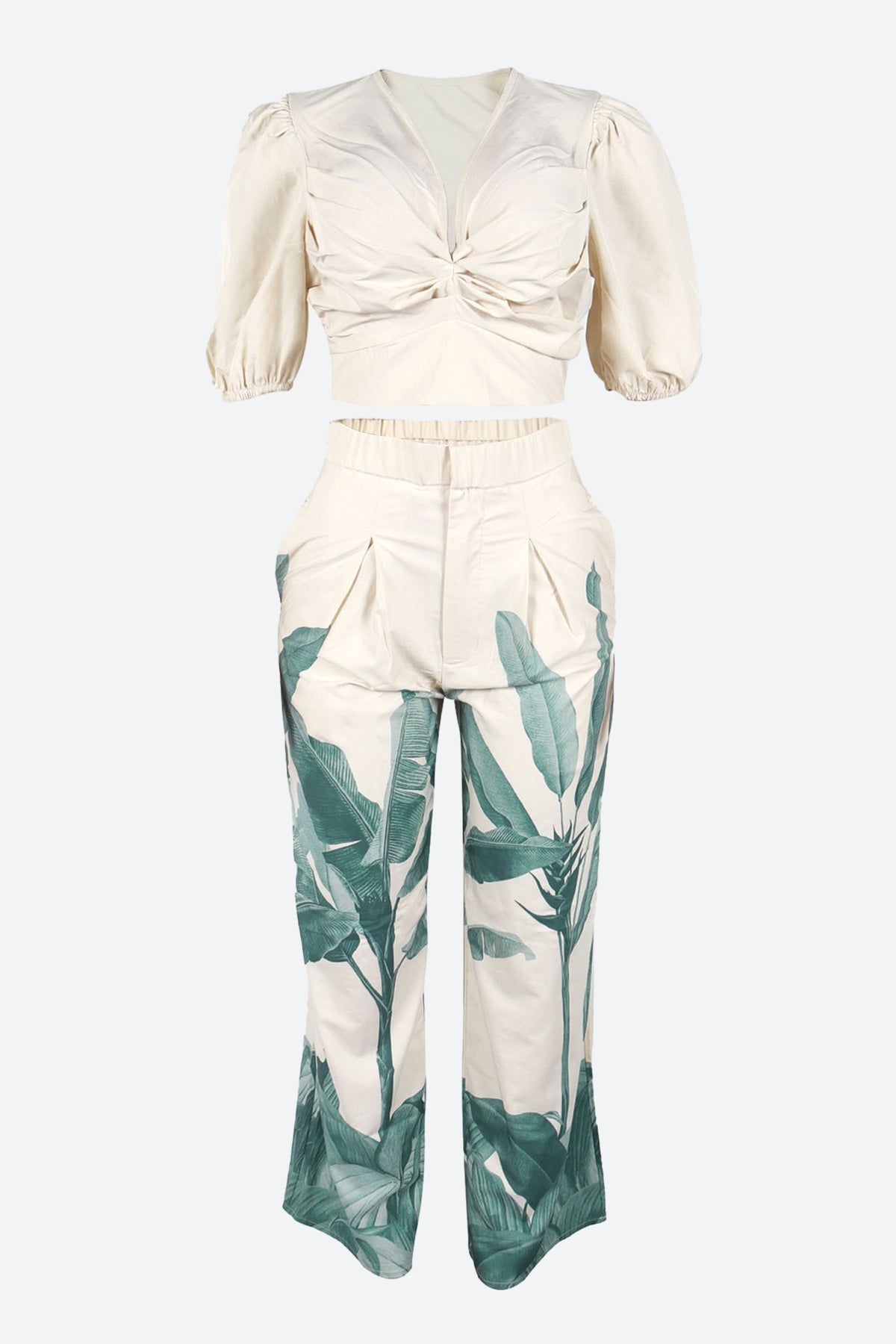 Printed V-Neck Wide-Leg Pants Set