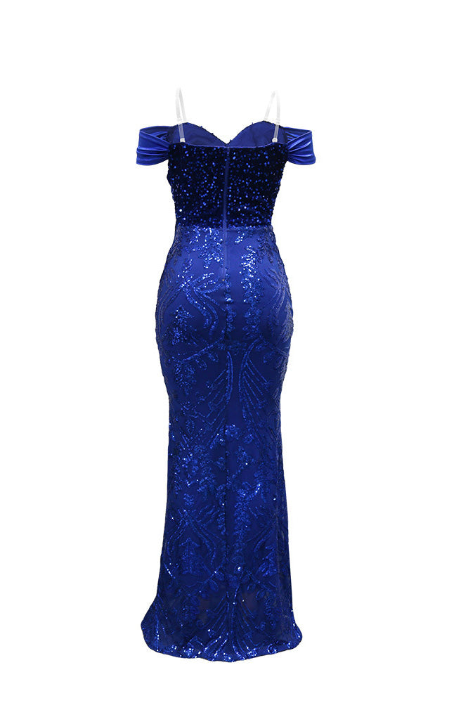 Off-Shoulder Sequin Mermaid Maxi Gown