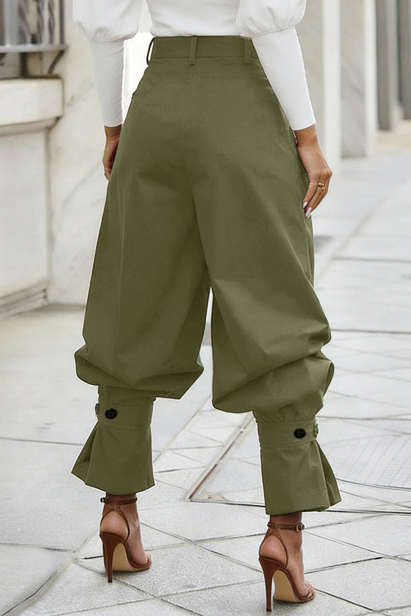 Pleated Ruffle-Cuff Balloon Trousers