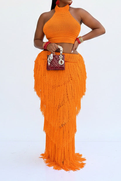 2-Piece Crochet Fringe Skirt Set