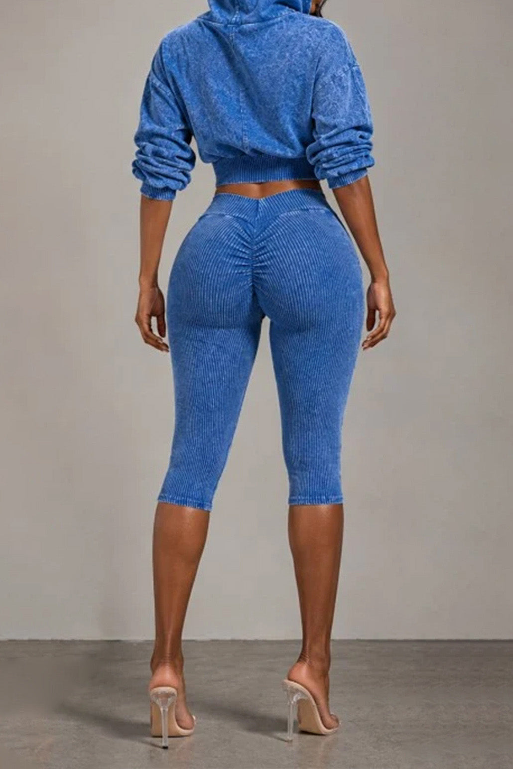 Washed Hoodie & Ribbed Capri Leggings Set