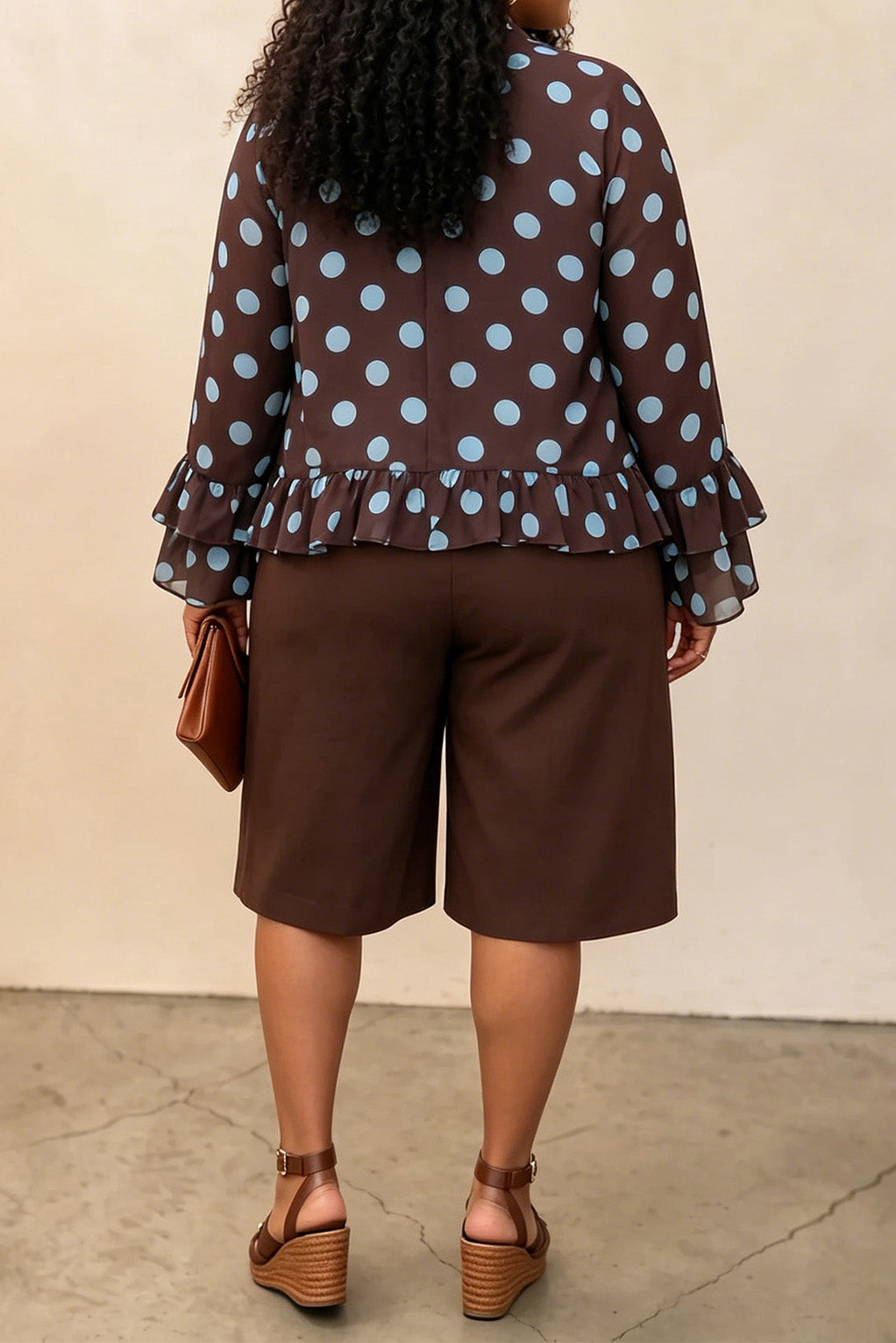 Plus Size Polka Dot Top & Capri Pants Set