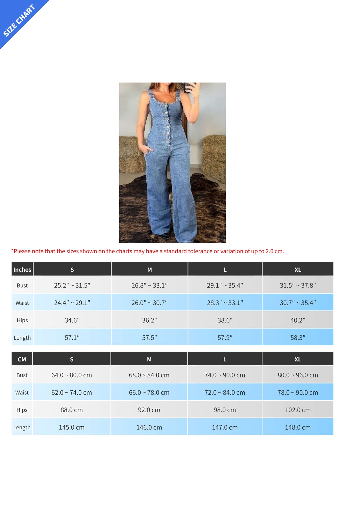 Button-Front Wide Leg Denim Jumpsuit