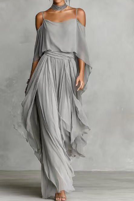 Draped Cold Shoulder Palazzo Pant Set