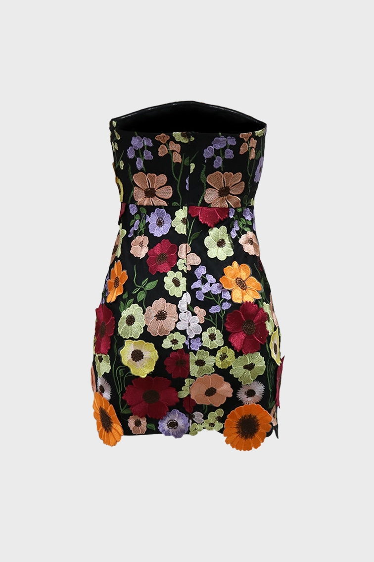 Off Shoulder 3D Embroidery Tube Mini Dresses