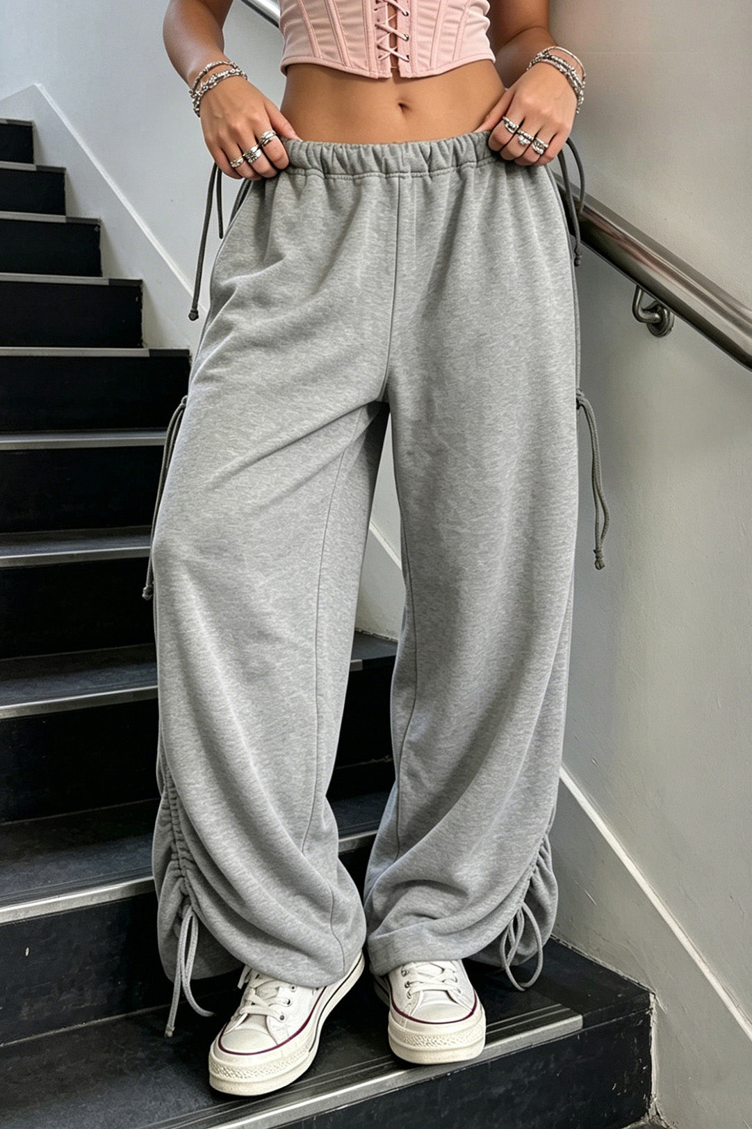 Adjustable Drawstring Baggy Parachute Pants