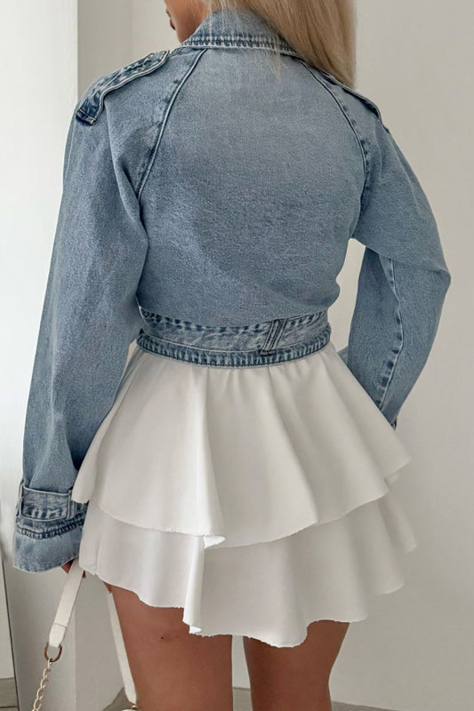 Cropped Denim Trench Jacket