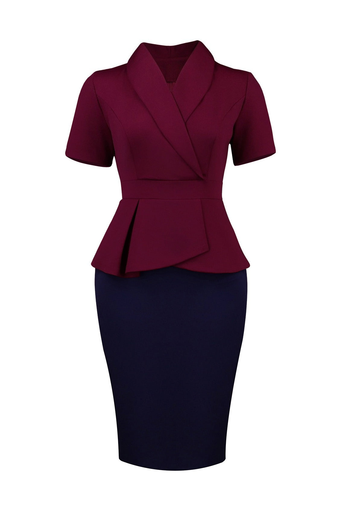 Blazer Collar Peplum Midi Dress