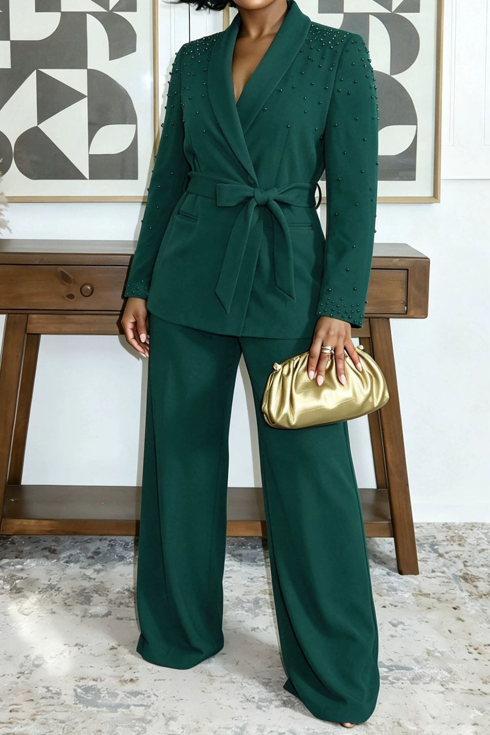 Pearl Embellished Wrap Suit Set