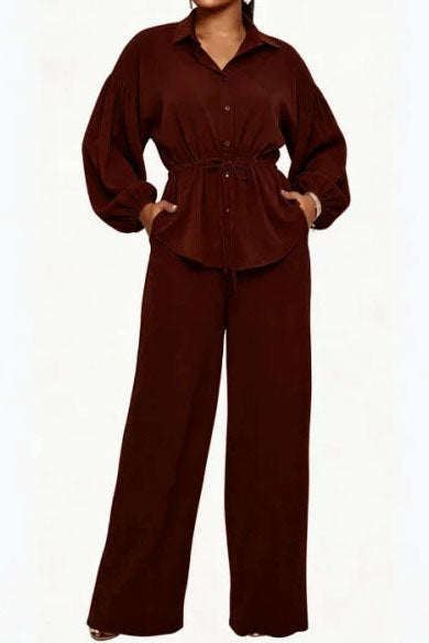 Drawstring Shirt & Wide Leg Pant Set