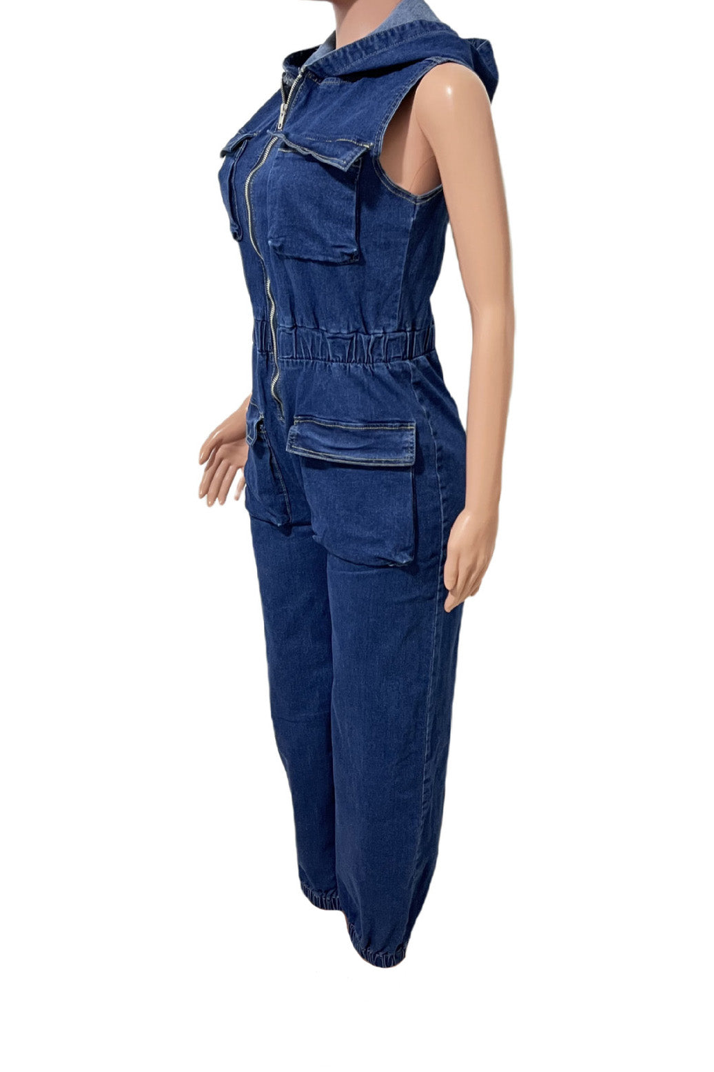 Sleeveless Hooded Denim Jumpsuit