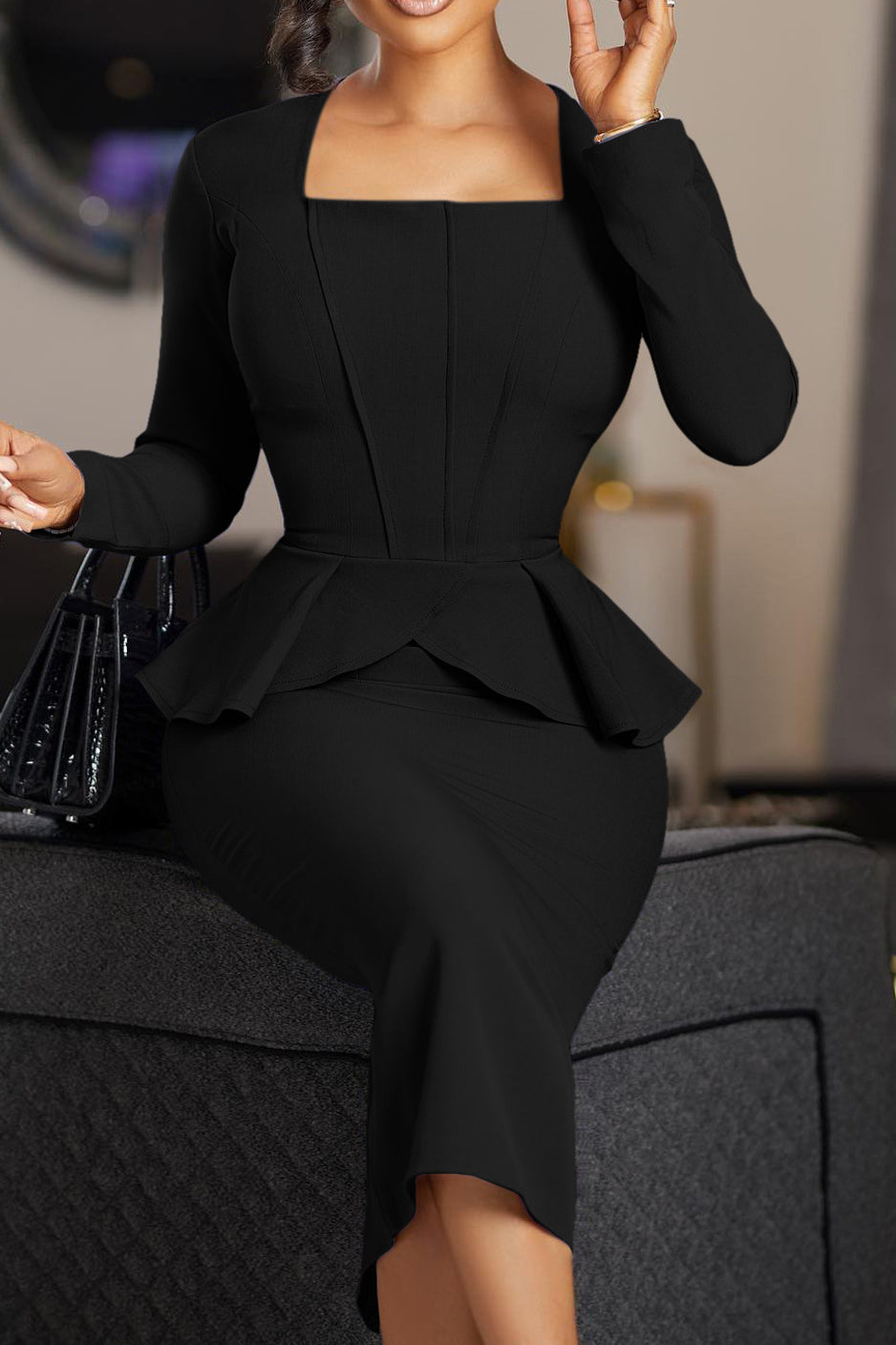 Structured Peplum Midi Dress