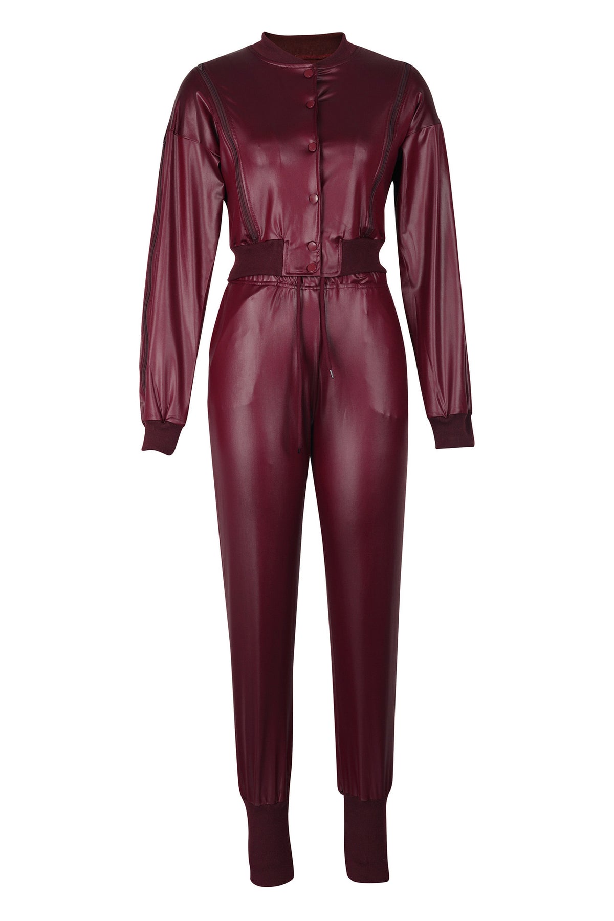 2-Piece Cutout Faux-Leather Bomber & Jogger Set
