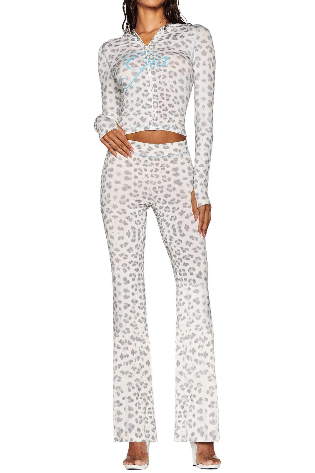Leopard Print Zip Crop & Flare Set