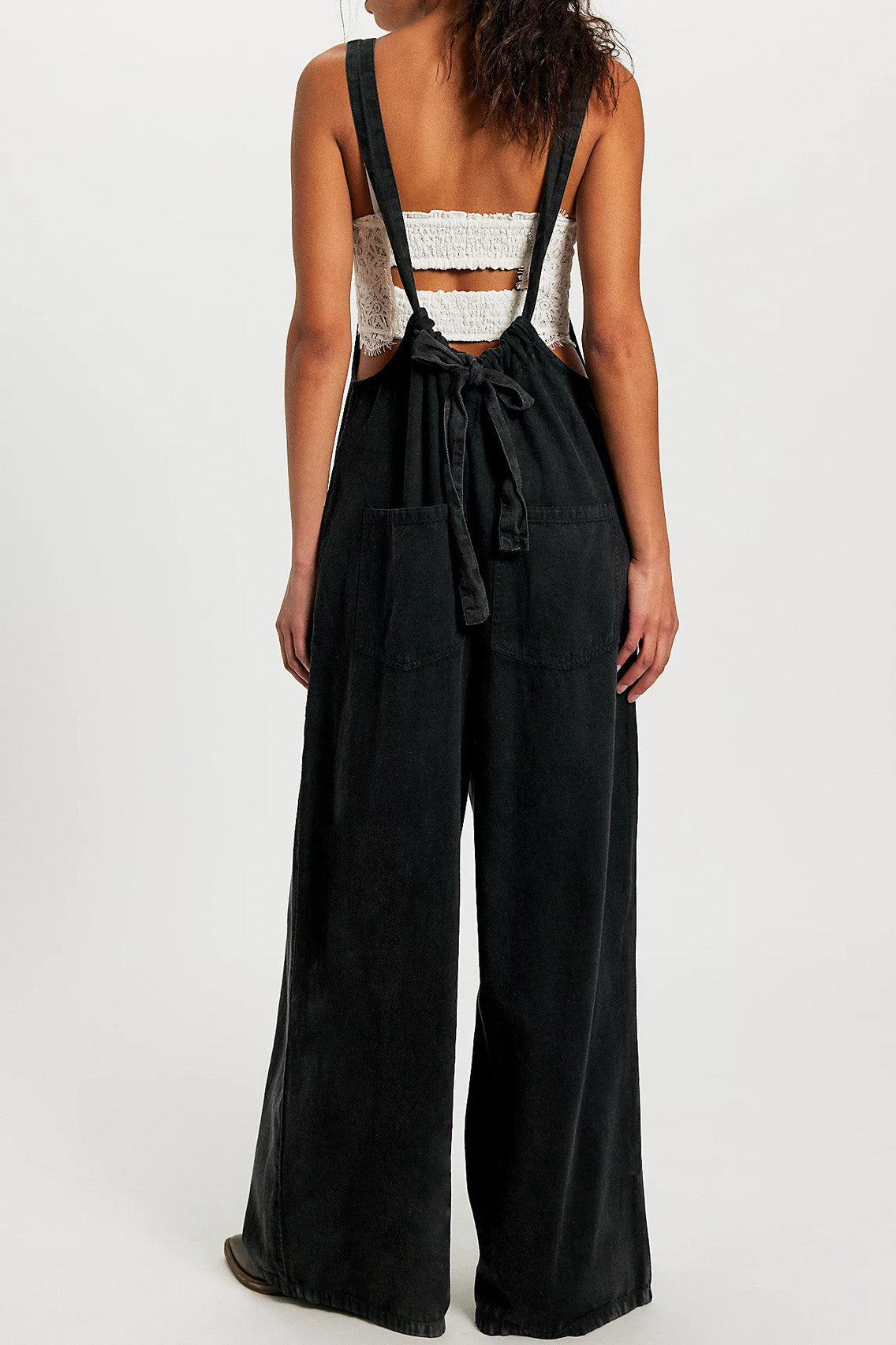Slouchy Tie-Back Wide Leg Denim Jumpsuit