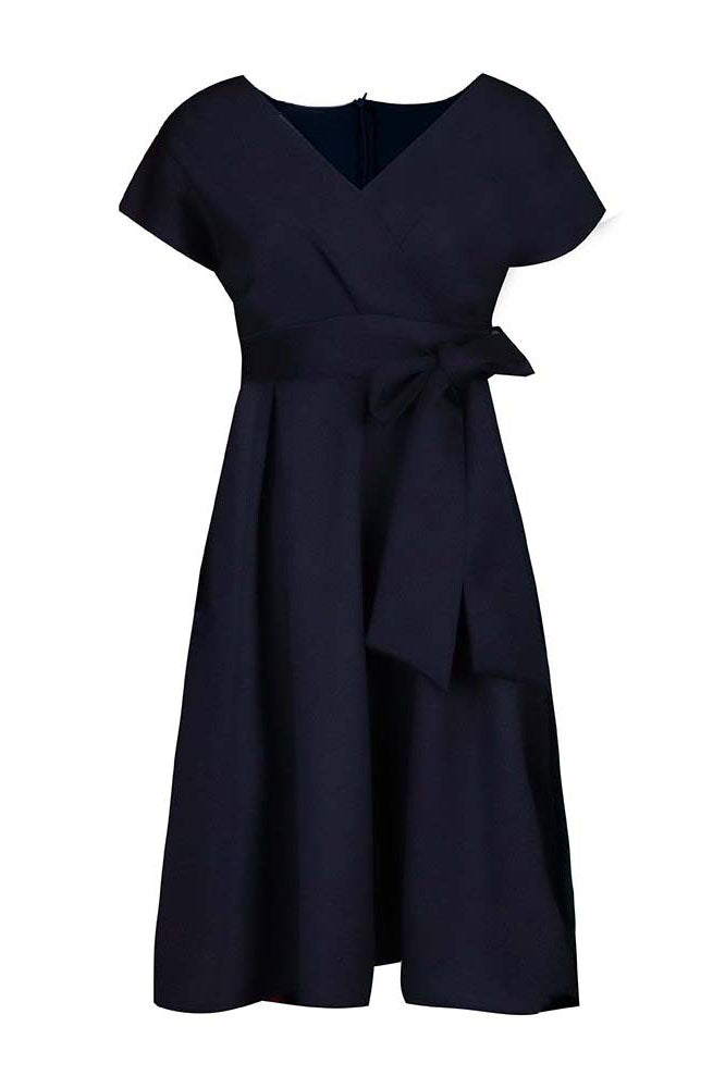 Solid Color Belted Bow Tie Waist Dress