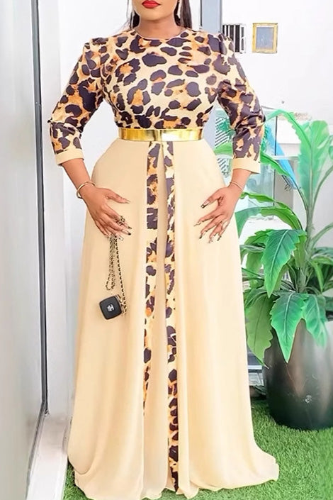 Waist Tie Leopard Print Chiffon Dress