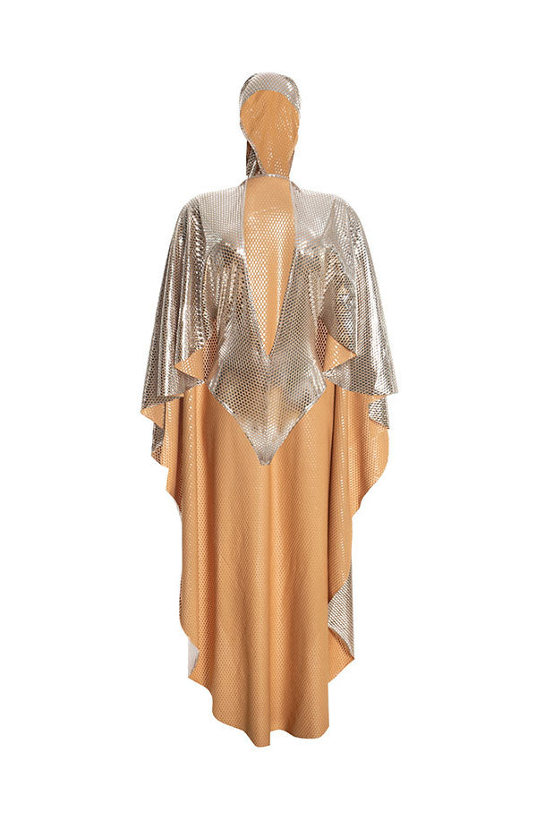 Metallic-Effect Cape Bodysuit