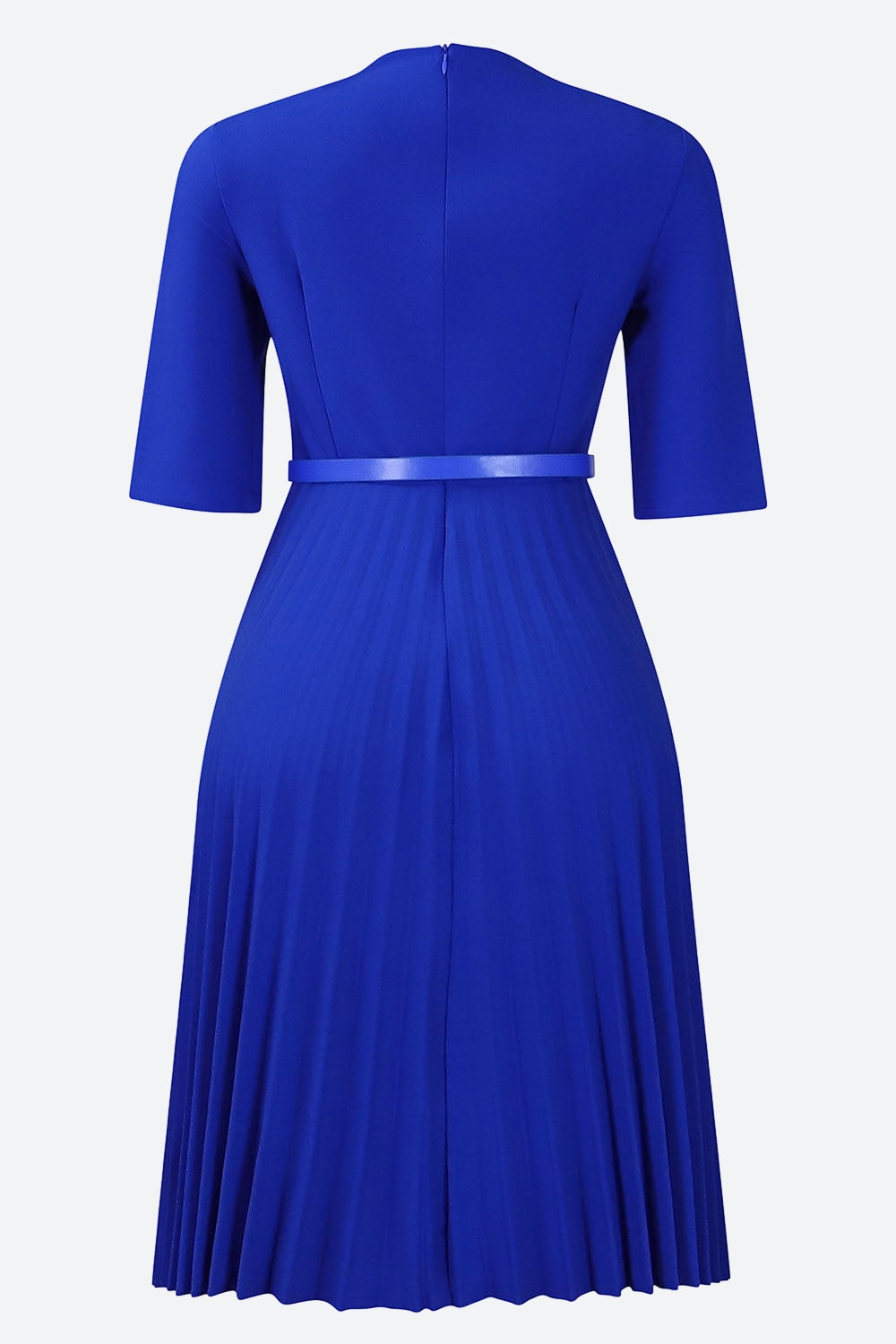 Solid Belted Pleated Dress