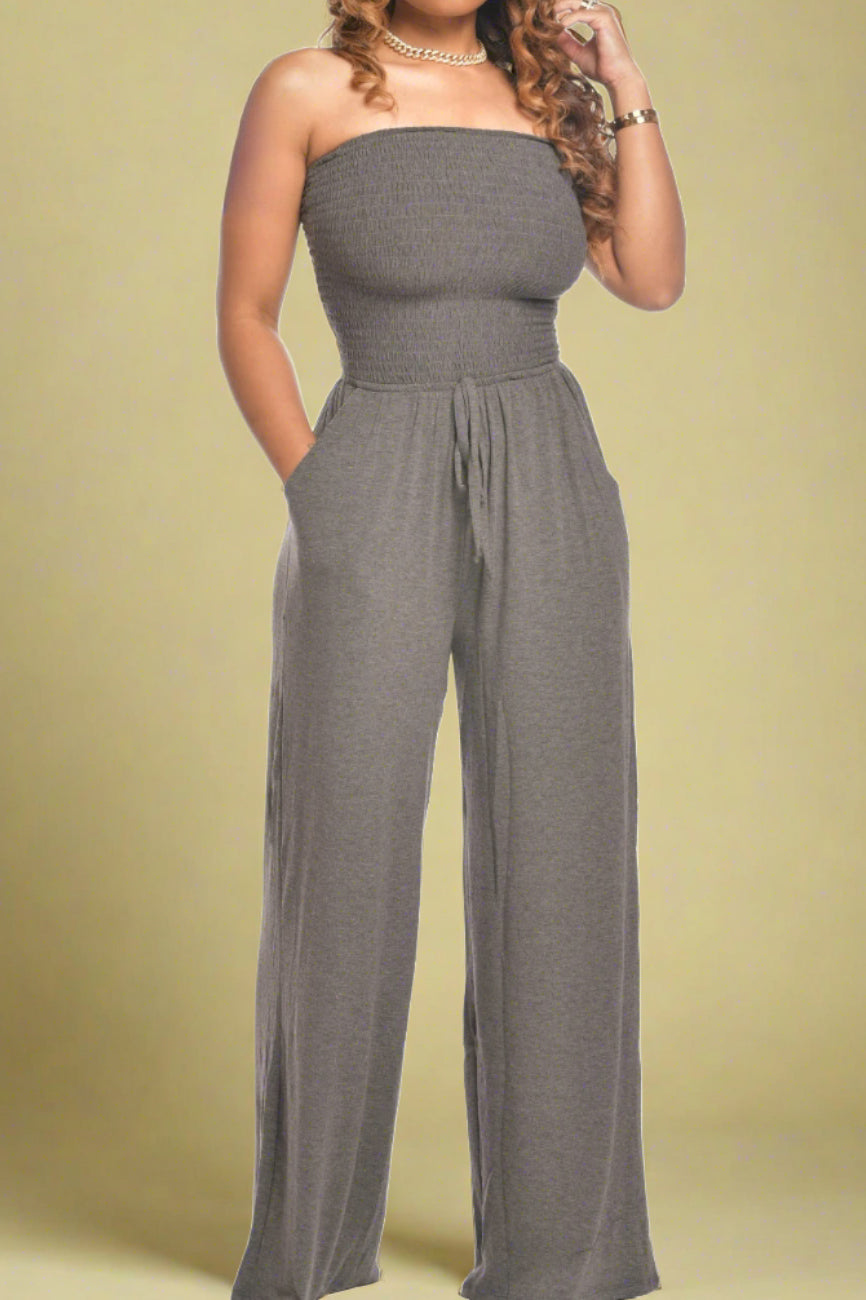 Strapless Smocked Tube Top Jumpsuit