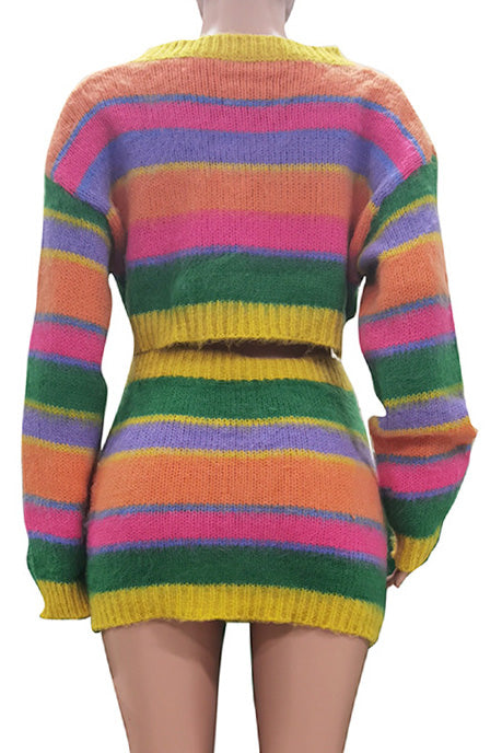Stripe Knit Skirt Set