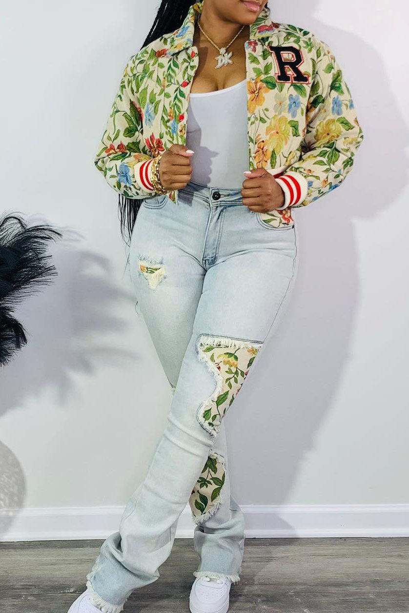 Cropped Tapestry Varsity Jacket