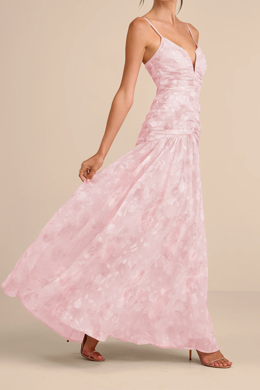 Floral Ruched Cami Vacation Maxi Dress