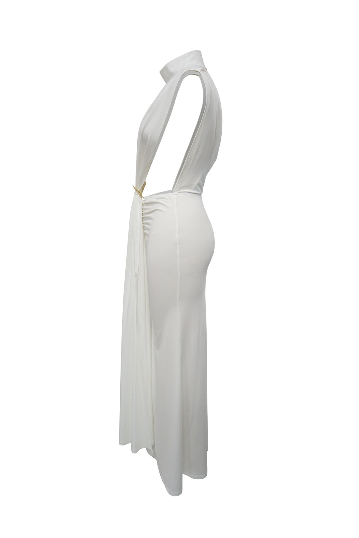 Mock Neck Cutout Ruched Maxi Dress