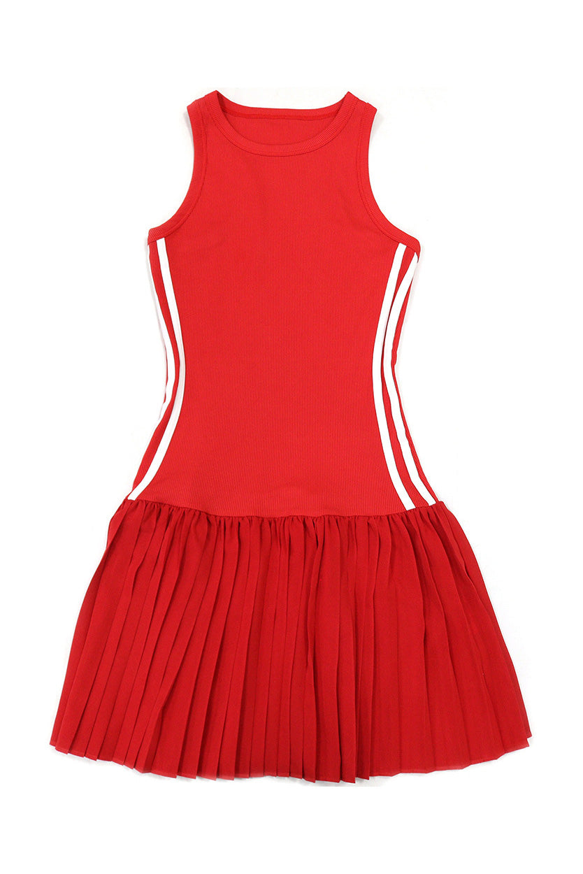 Sleeveless Round Neck Pleated Mini Dress