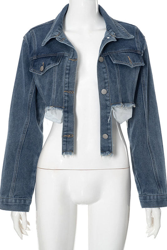 Denim Polo Collar Short Top Coat