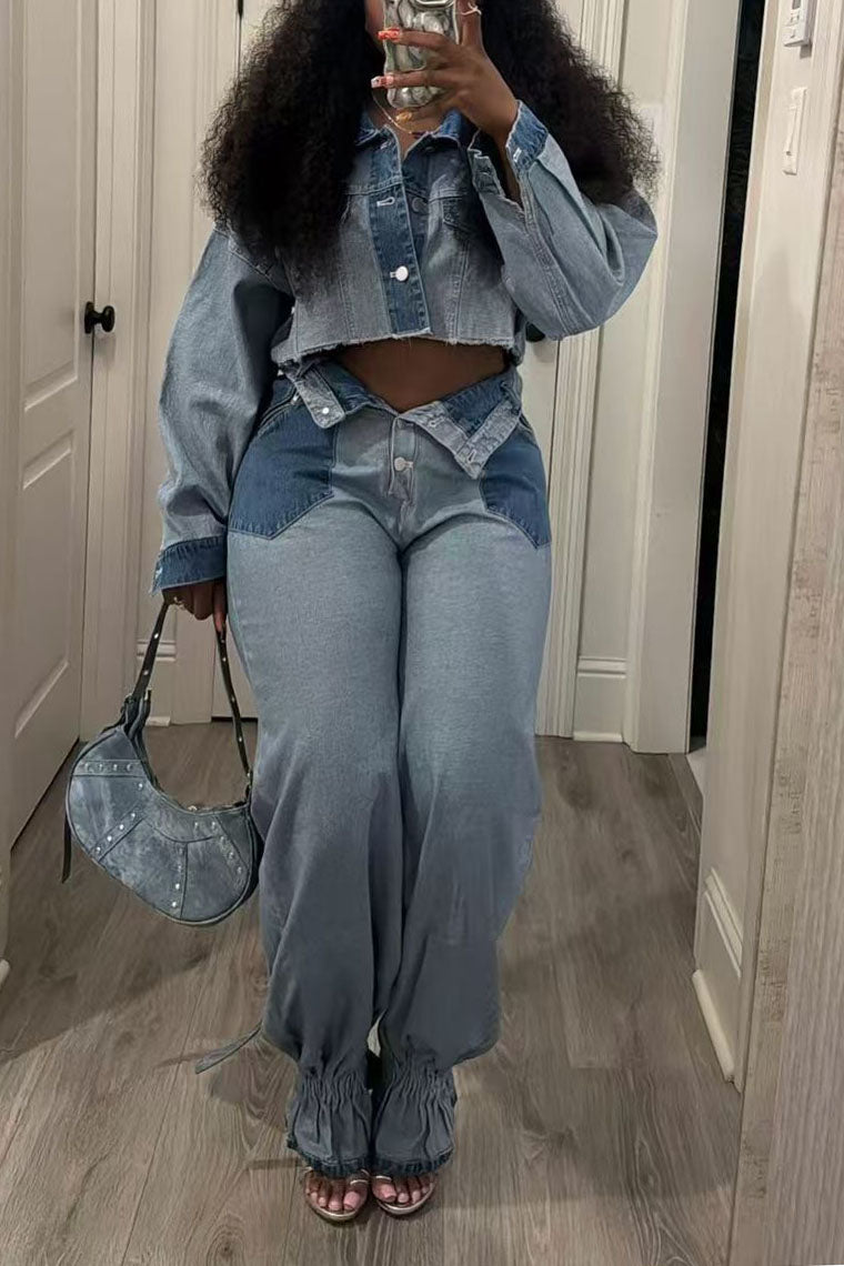 Contrast Cropped Jacket & Pant Set