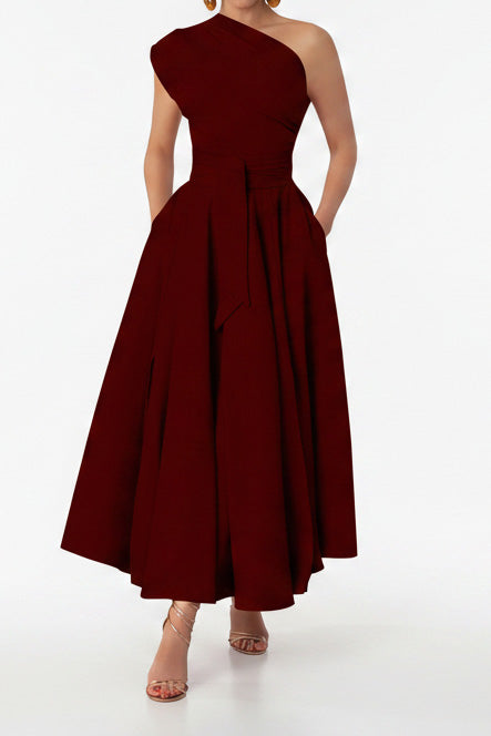 Elegant One-Shoulder A-Line Midi Dress
