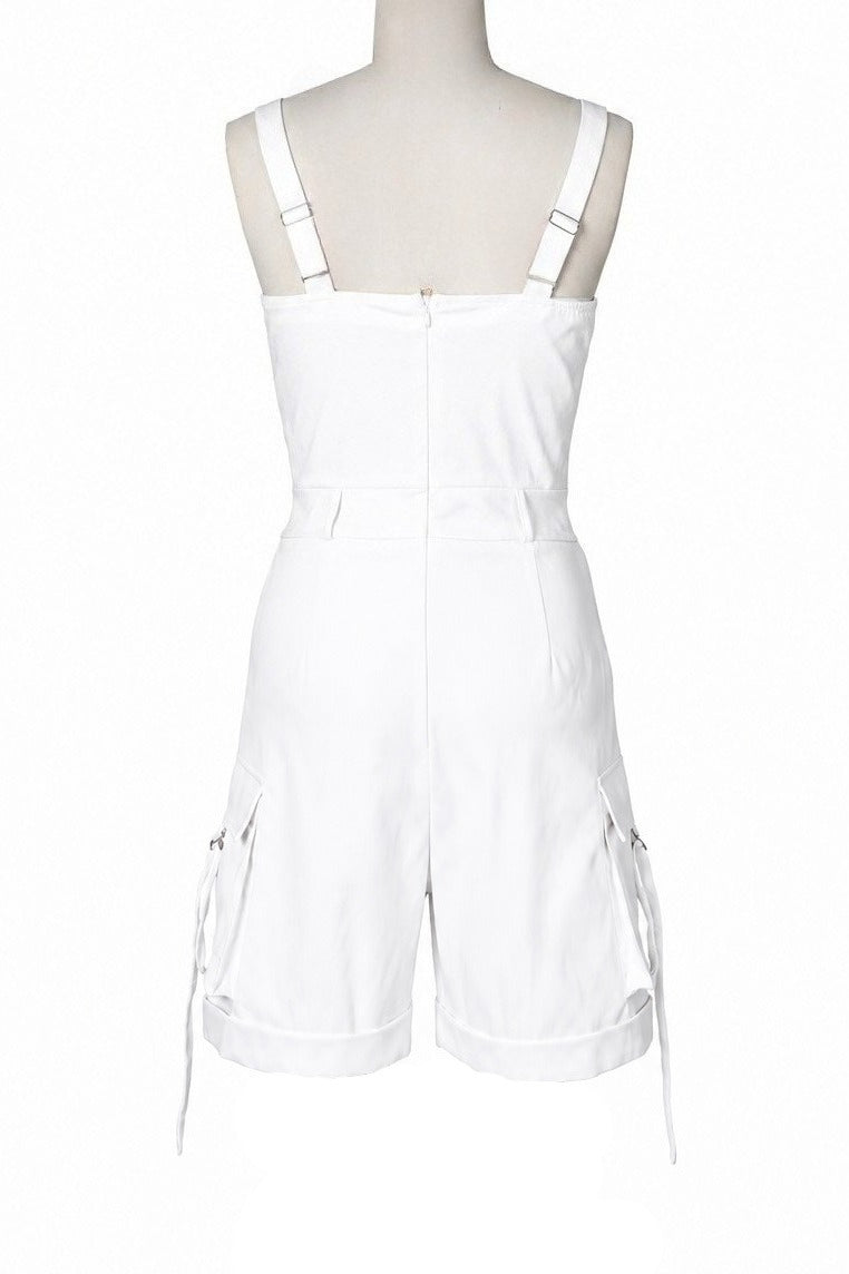 Square Neck Sleeveless Utility Cargo Romper