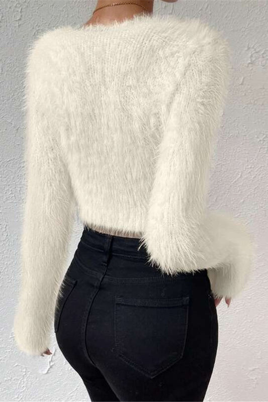 V Neck Slim Plush Short Sweater