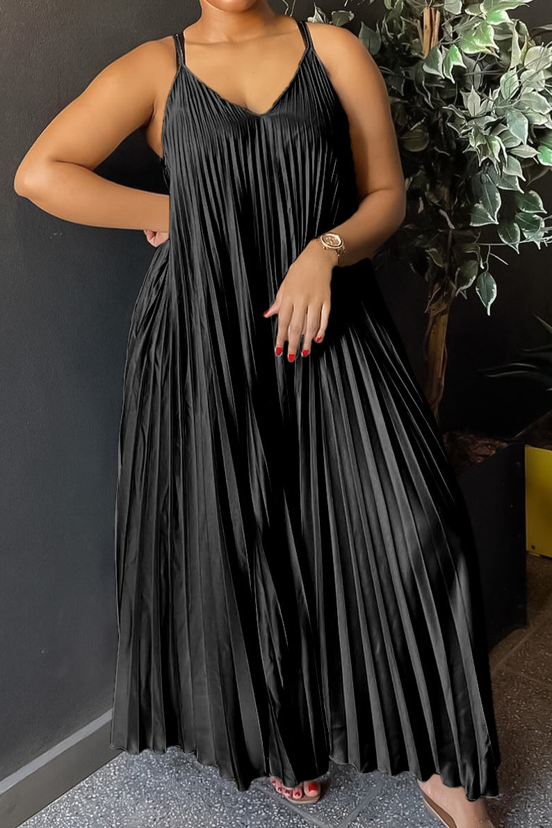 Sling Pleated Maxi Dresses