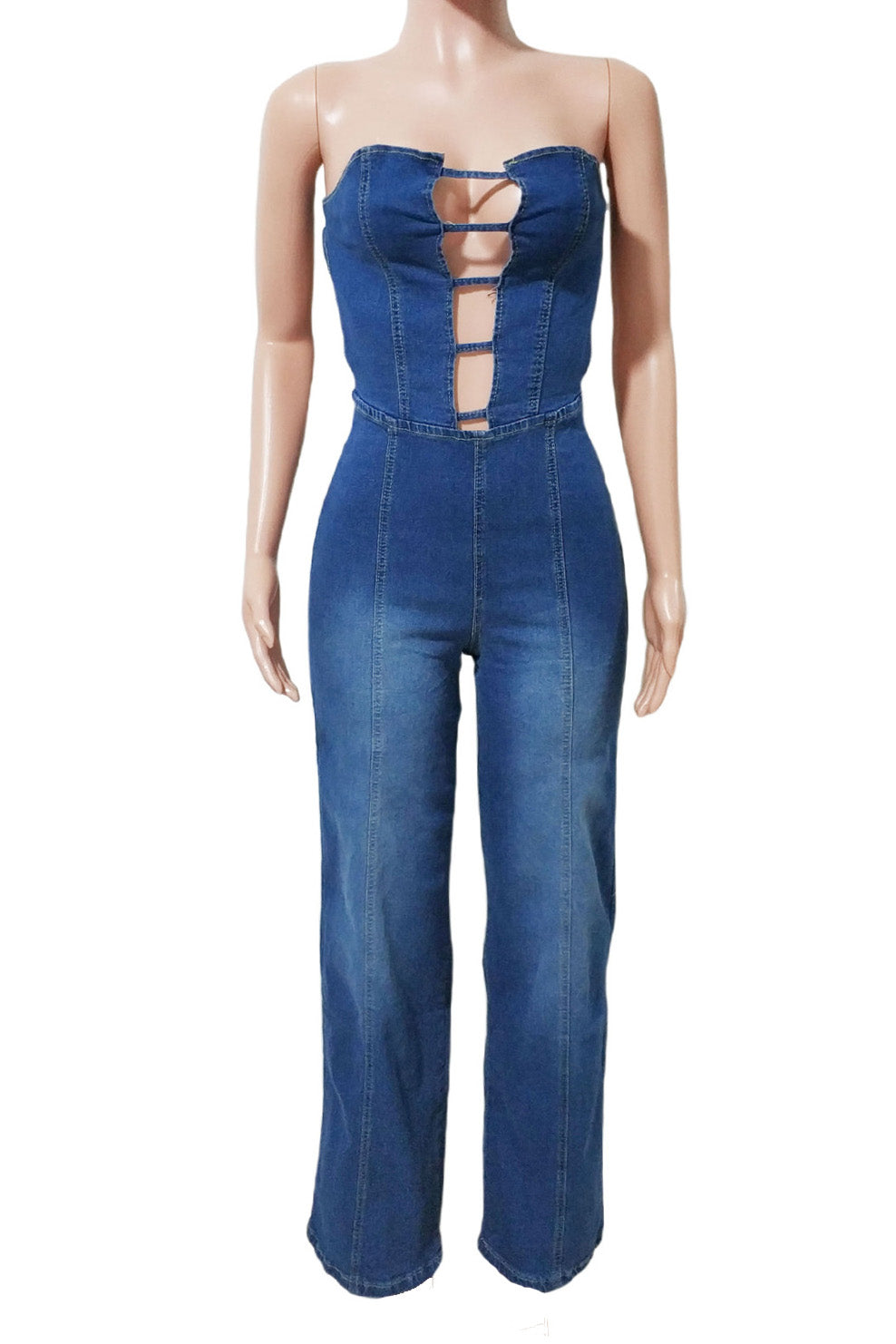 Strapless Backless Slim Denim Jumpsuit