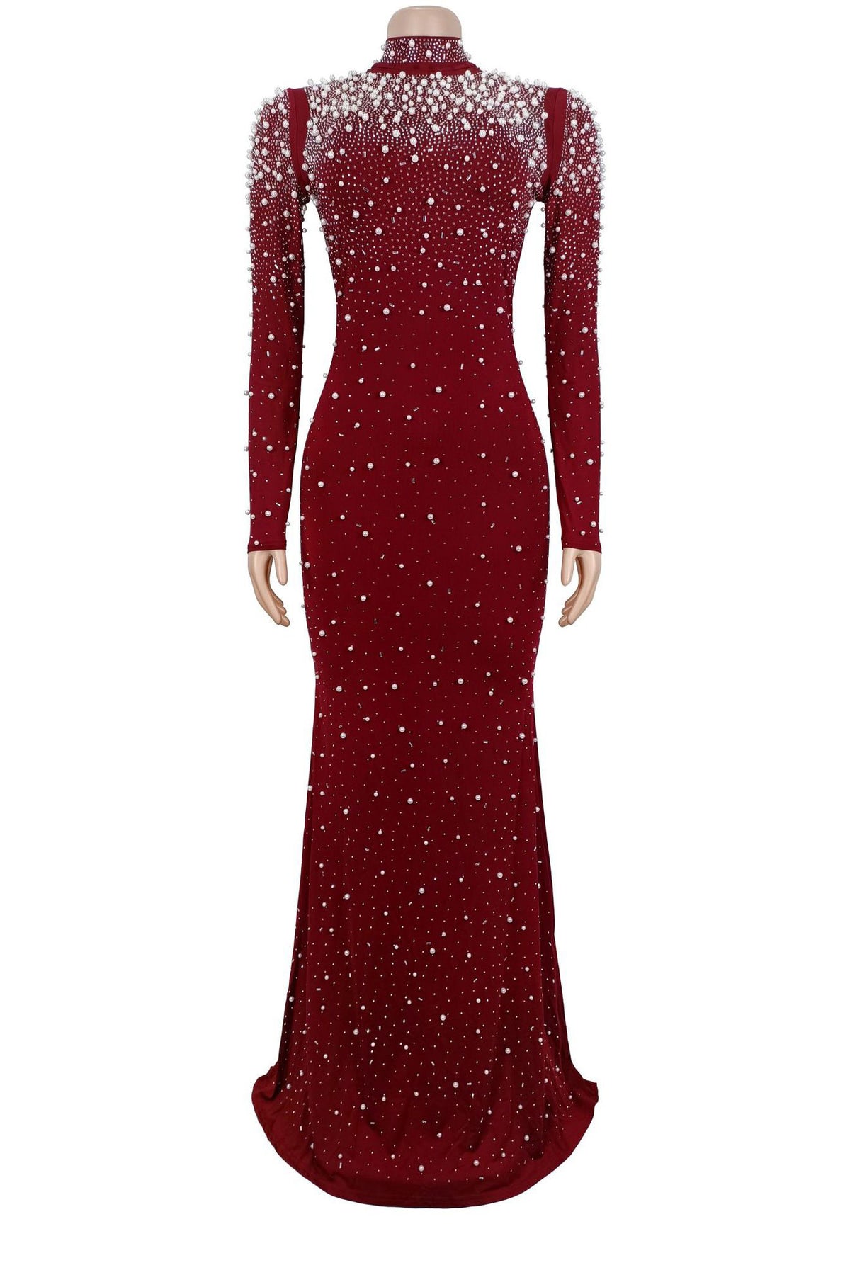 Rhinestone Mock Neck Mermaid Maxi Dress