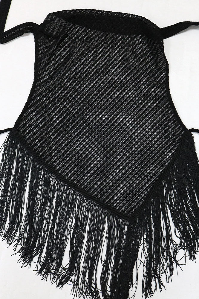 Sleeveless Backless Top Loose Pants Tassel Set